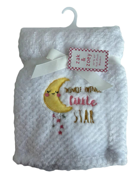 30 x 40 Embroidered Applique Baby Blankets - Moon & Star Print