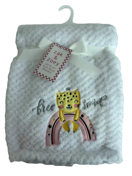 30 x 40 Embroidered Applique Baby Blankets - Cheetah & Rainbow Print