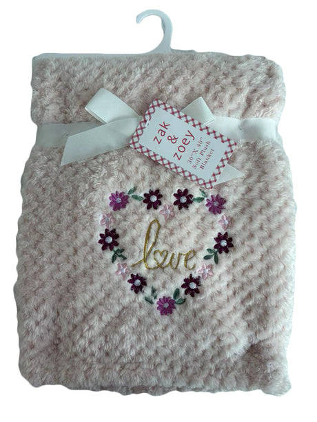 30 x 40 Embroidered Applique Baby Blankets - Love Heart Print