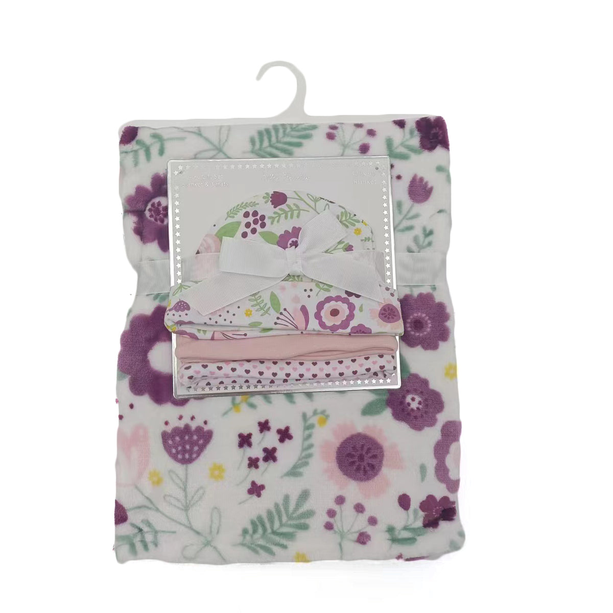 30 x 40 Printed Baby Flannel Blanket & Newborn Hat Sets - Floral Print