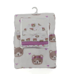 30 x 40 Printed Baby Flannel Blanket & Newborn Hat Sets - Cute Bear Print