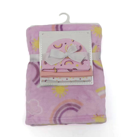 30 x 40 Printed Baby Flannel Blanket & Newborn Hat Sets - Rainbow & Cloud Print