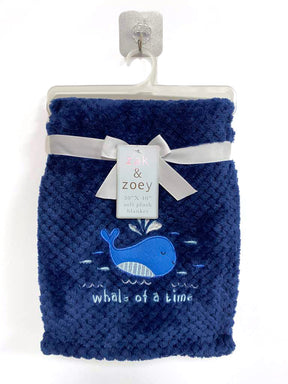 30 x 40 Embroidered Applique Baby Blankets - Whale Print