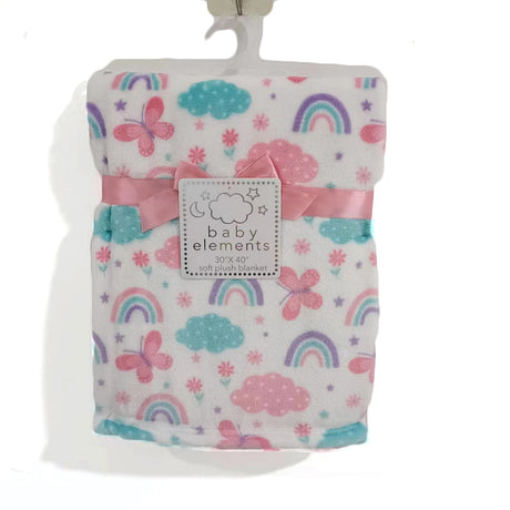 30 x 40 Soft Plush Printed Blankets - Rainbow & Butterfly Print