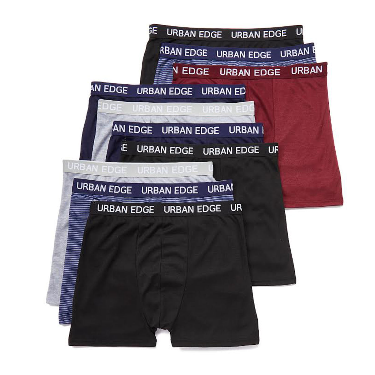 Men's Solid & Striped Urban Edge Boxer Briefs - Sizes Medium-2XL- 10 Pack