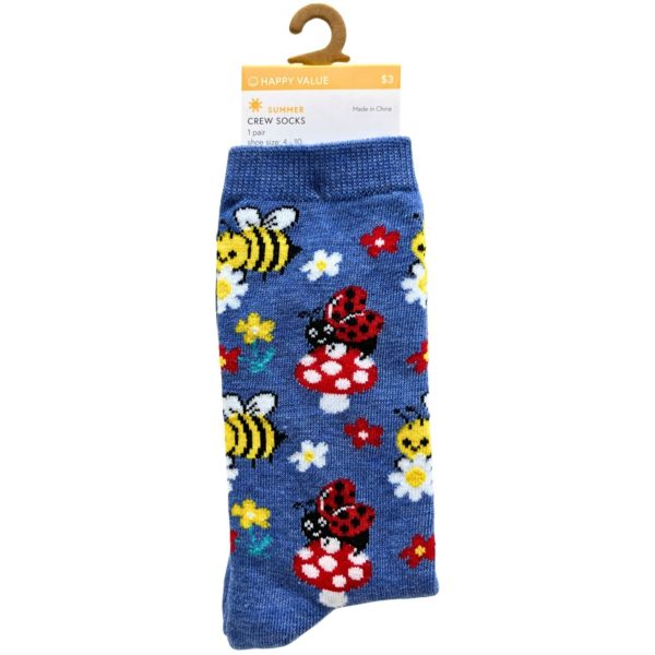 Happy Value Bee and Ladybug Crew Socks in Sizes 4-10