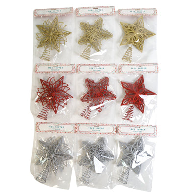 Tree Topper Star 3 Styles Ea In Red/ Silv/ Gold Xmas Pbh