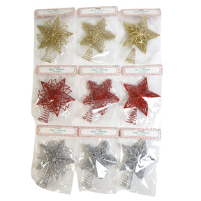 Tree Topper Star 3 Styles Ea In Red/ Silv/ Gold Xmas Pbh
