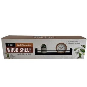 14.2 x 4 x 2.5 in. Wall-Mounted MDF Wood Shelf with Metal Rail and Hardware