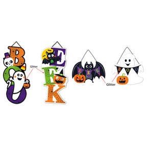 Wall Plaque Halloween Mdf Boo/eek W/glitter Trim Bat/ghost Hlwn/label
