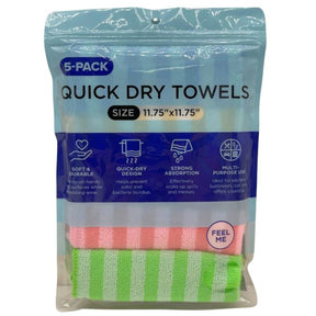 11.75" x 11.75" 5-Pack Striped Texture Strong Absorption Quick Dry Towels