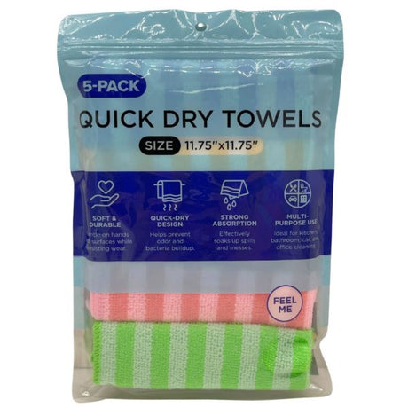 11.75" x 11.75" 5-Pack Striped Texture Strong Absorption Quick Dry Towels
