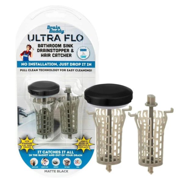 The Original Drain Buddy Ultra Flo Bathrooom Sink Hair Catcher with Bonus Catch Included in Matte Black Finish