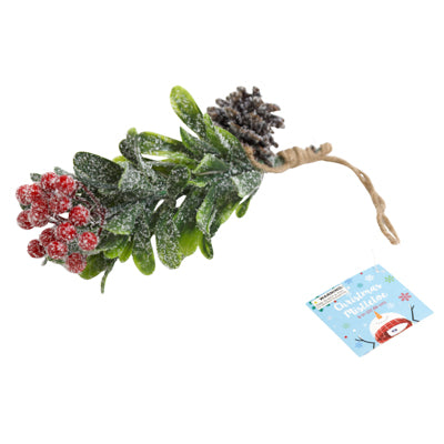 Mistletoe Hanging Decor 9in W/ Berries & Pinecone Xmas Ht Plastic