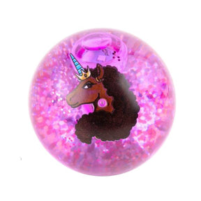Afro Unicorn 3" Light Up Glitter Water Ball in Display