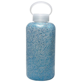 Fuelmate 32 Oz Glass Collection Water Bottle with Silicone Decorative Cover in Blue with Glitter Design