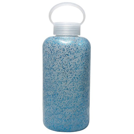Fuelmate 32 Oz Glass Collection Water Bottle with Silicone Decorative Cover in Blue with Glitter Design