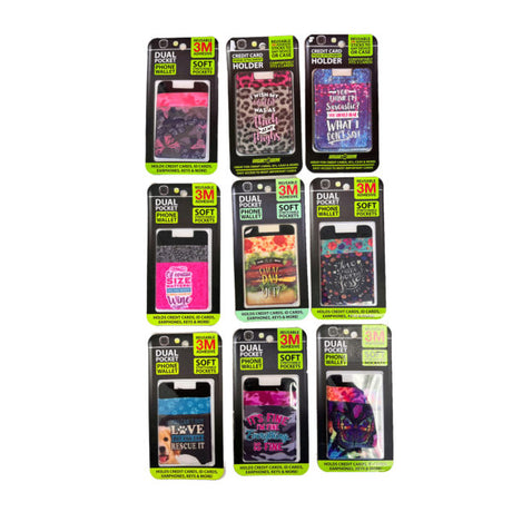 Spandex Cell Phone Wallet with 3M Adhesive in Assorted Designs