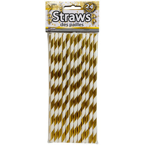 24 Pack Gold & White Paper Straws