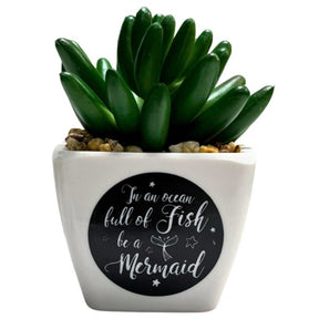 Sentinmental Succulents Faux Countertop Pot with Mermaid Design