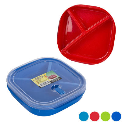 Plate Square 3 Section W/lid Microwave Vent 4 Color Bottoms Clear Lid #donna