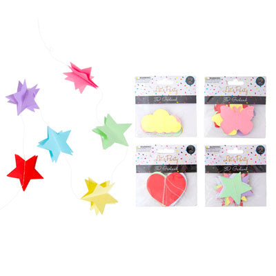 Garland Paper 3-d 4asst Shapes 5.9ft Multicolor Pb/insert Heart/cloud/star/butterfly
