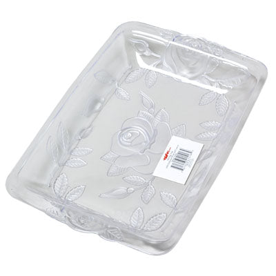 Serving Tray W/embossed Roses & Leaves Clear In White Pdq 12.75l X 8.5w X 1.5h 175g