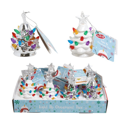 Ornament Vintage Tree Ceramic W/light Up Bulbs 4x2.75in 2ast Silver/white 12pc Pdq