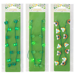 Necklace St Pat 8 Led Light Up 3 Asst Shamrock/hat/rainbow Pb/insert Card/36in L