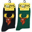 FOOZYS Crew Socks Assorted Black & Green with Vermont Moose Design Size 9-11