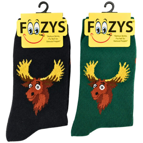 FOOZYS Crew Socks Assorted Black & Green with Vermont Moose Design Size 9-11