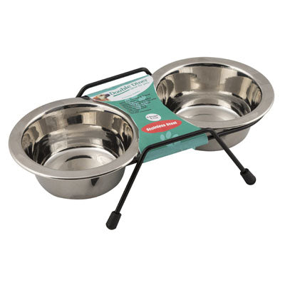Pet Bowl Stainless Steel Doublew/wire Stand 8 Oz Stainless#m-wdt-ci010