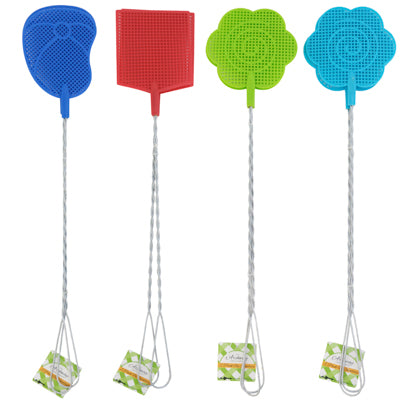 Fly Swatter 2pk Metal Handle 20.25in L 3 Shapes/summer Colors Foot/daisy/rect Garden/ht
