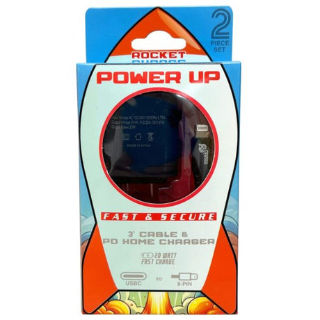 Rocket Charge 3 Foot USB C to iPhone 8-Pin Cable with USB Wall Charger