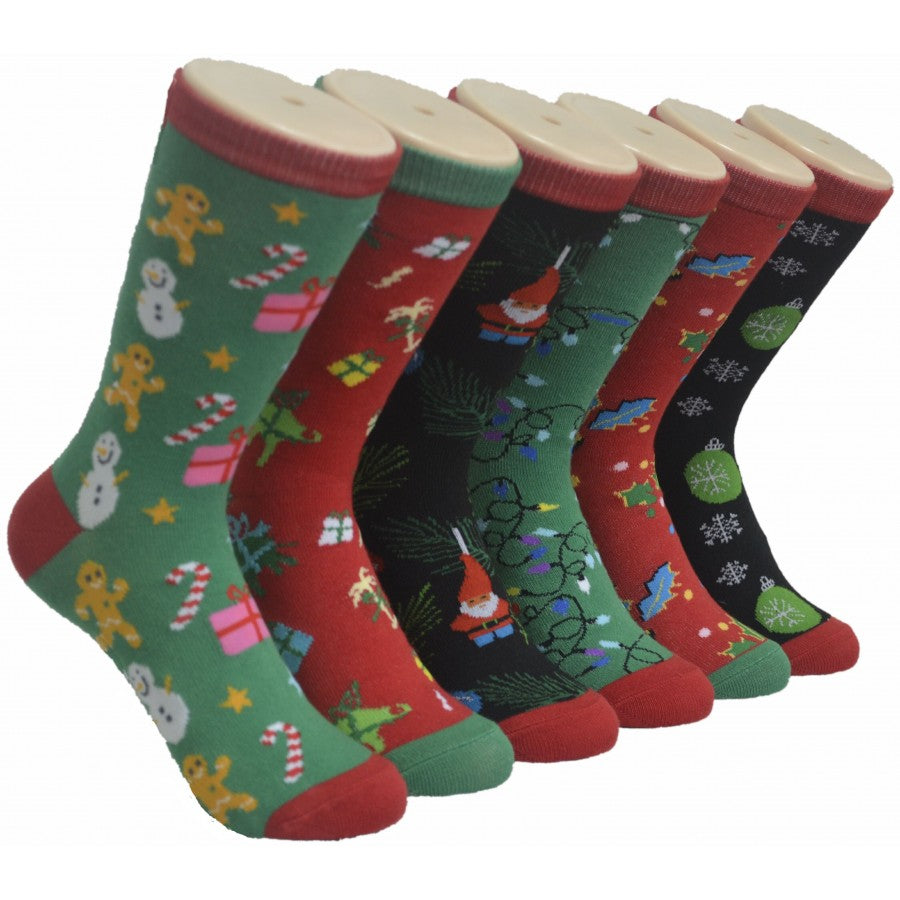 Women's Novelty Crew Socks - Assorted Christmas Print -  Size 9-11
