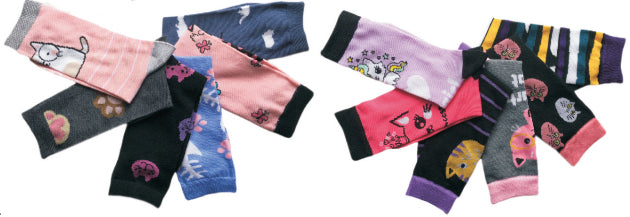 Women's Novelty Crew Socks - Kitty Cat Prints - Size 9-11 - 6-Pair Packs