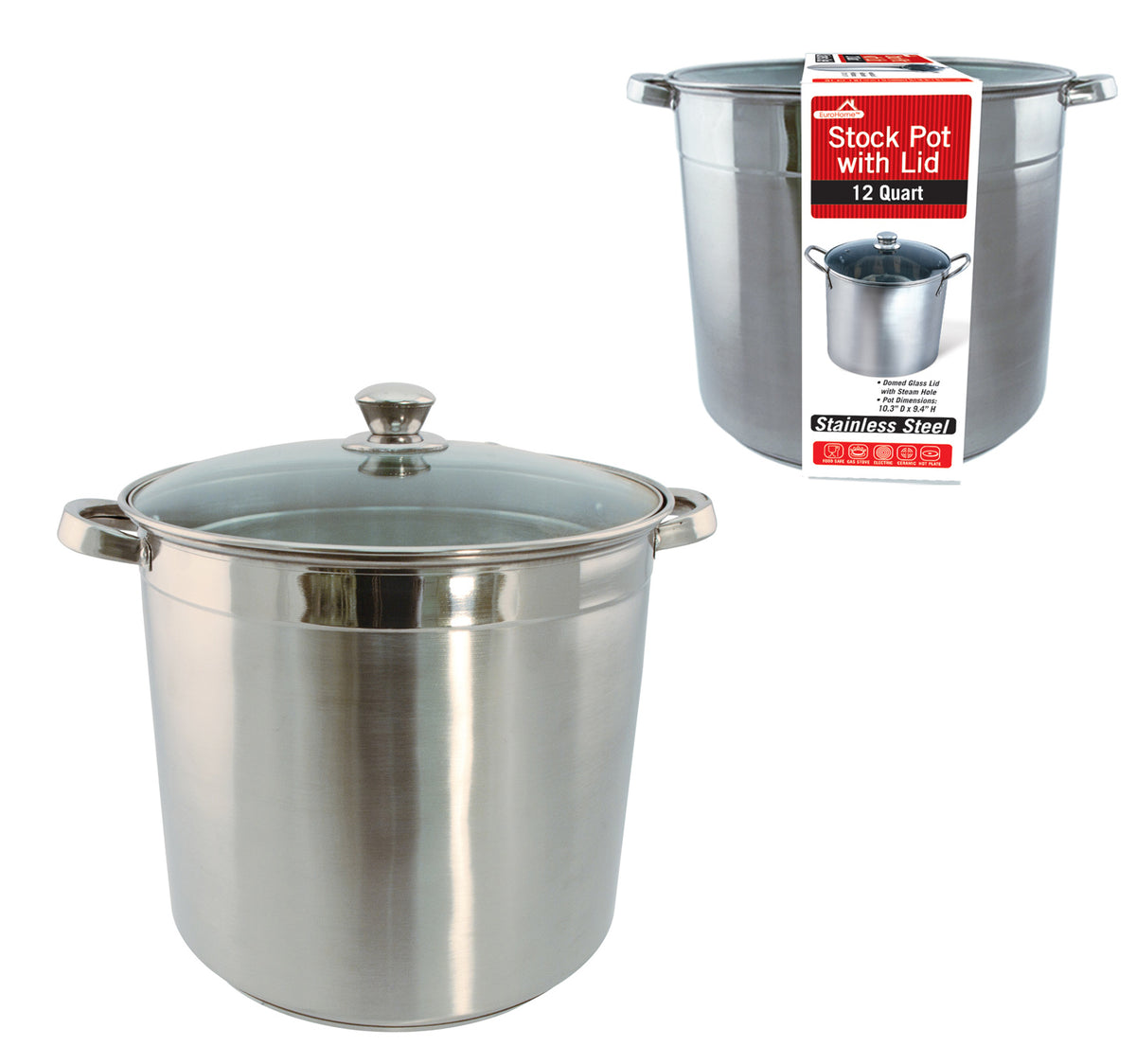 12 Qt. Heavy Duty Stainless Steel Stock Pot w/ Glass Lid