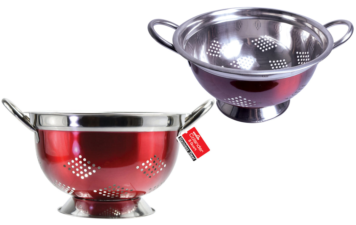5 Qt. Stainless Steel Colander Strainer - Metellic Red