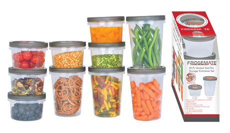 Fridgemate 20 PC. Vented Twist Top Food Storage Container set