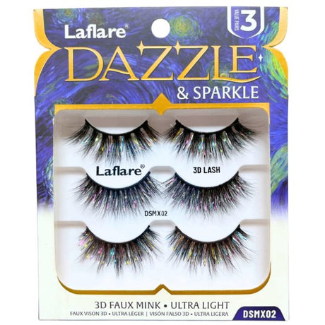 LaFlare Dazzle & Sparkle 3D Black with Tinsel 3 Pack Lashes