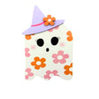 Retro Floral Ghost Halloween Block Decor with Witch Hat