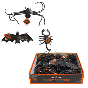 Creepy Creature 3ast 36pc Pdq Black Spider/scorpion/bat Hanging Hlwn Ht