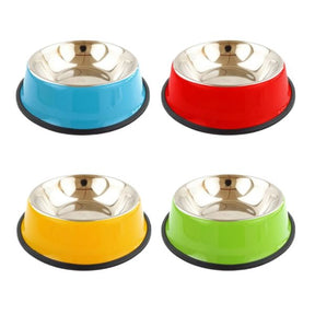 10" 28.74 oz Assorted Color Stainless Steel Pet Feeding Bowl with Rubber Bottom