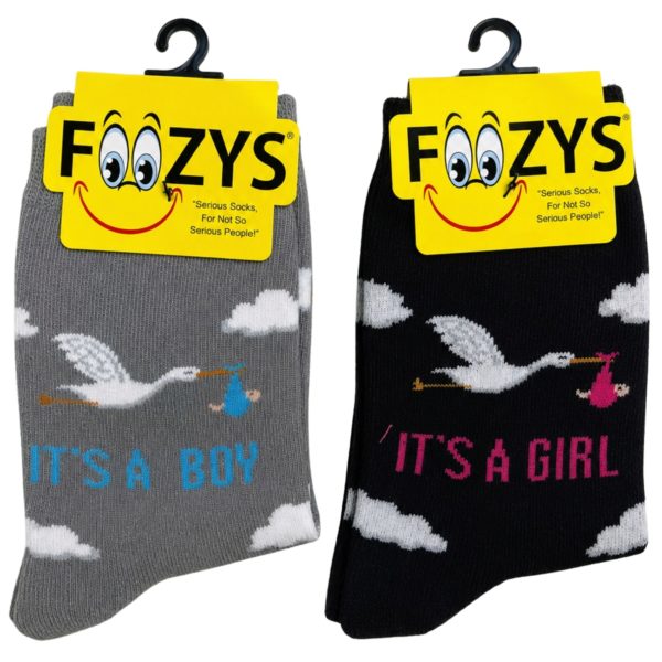 FOOZYS Crew Socks Assorted Black & Gray with Stork Design Size 9-11