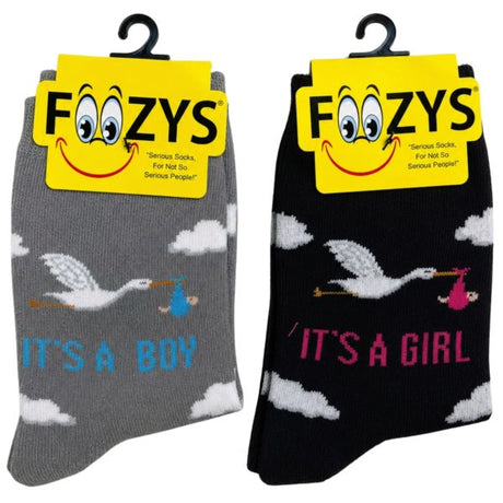 FOOZYS Crew Socks Assorted Black & Gray with Stork Design Size 9-11