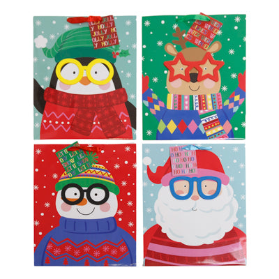 Gift Bag Xmas Paper Large 4ast W/eva Glasses & Google Eyes 10x12.5x5in Upc/label