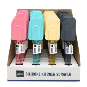 Silicone Kitchen Scraper with Hanging Hole in Assorted Colors and Countertop Display