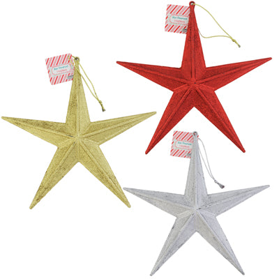Star Ornament 11in Sturdy Indoor/outdoor Use 3ast Glitter Gold/silver/red Pb Wraplabel