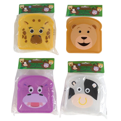 Sandwich Container Plastic 4 Asst Animal Print / Pbh