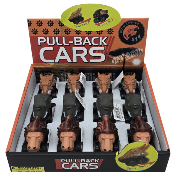 Pull Back Safari Wild Animals Truck Toy Assortments Countertop Display